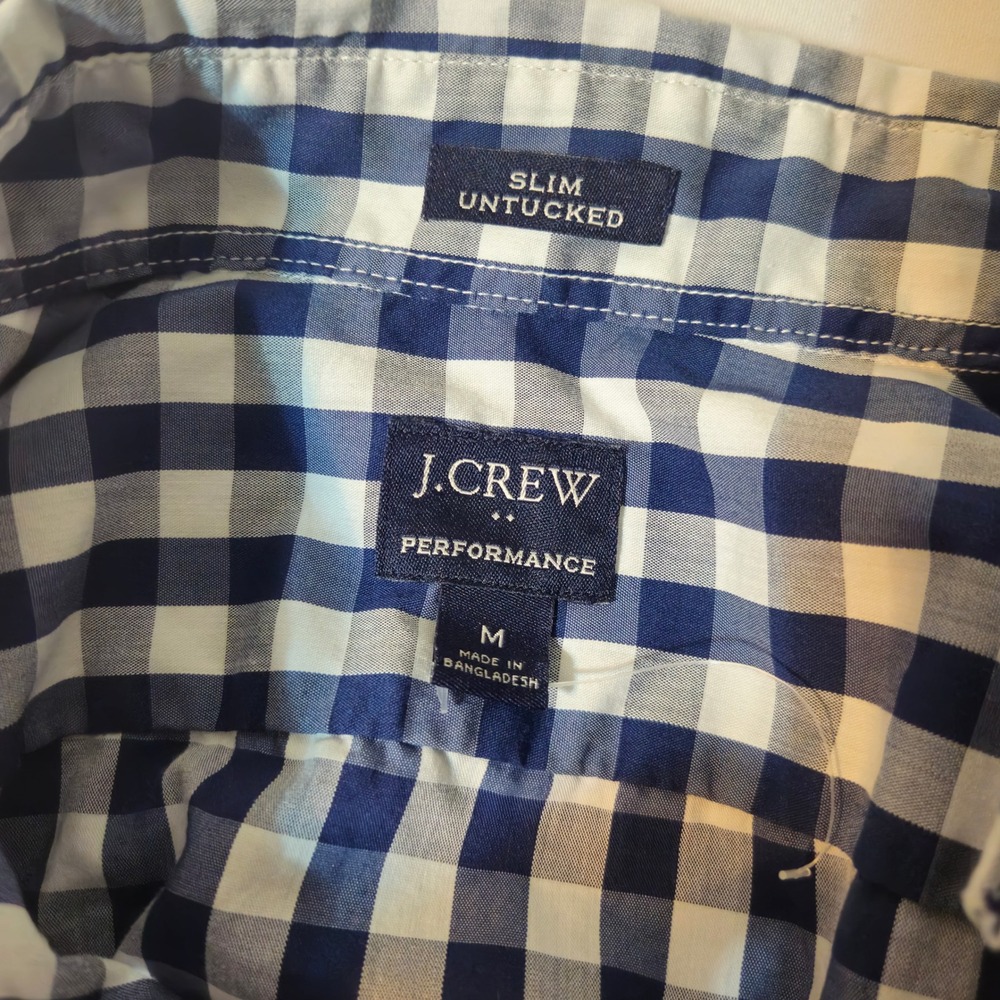 J.Crew Button Down Mens Medium Blue Gingham Slim Untucked Performance Shirt - Picture 6 of 8